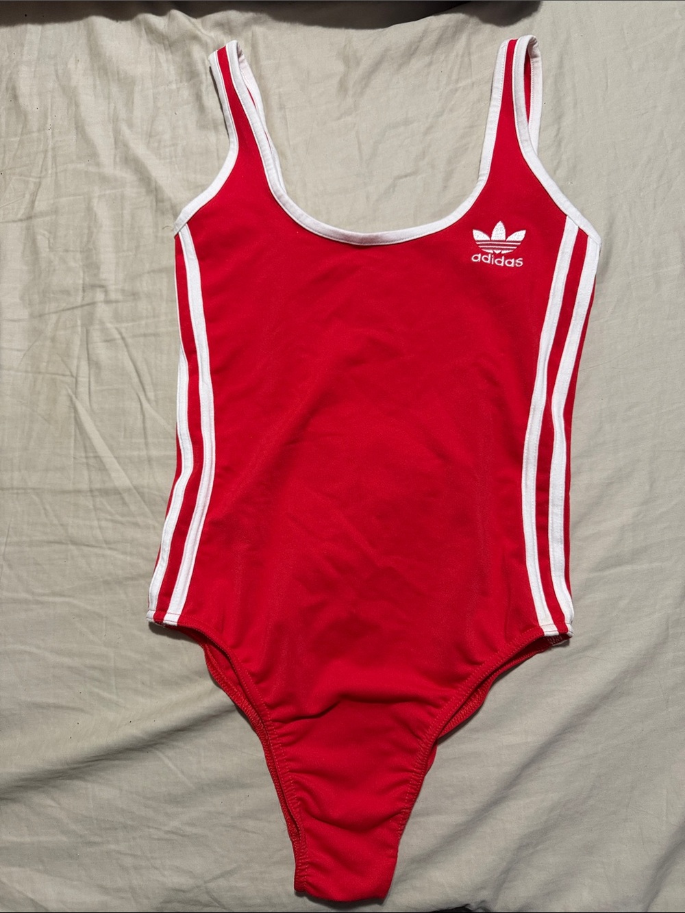 Adidas Red Bodysuit with White Trim and Trefoil
